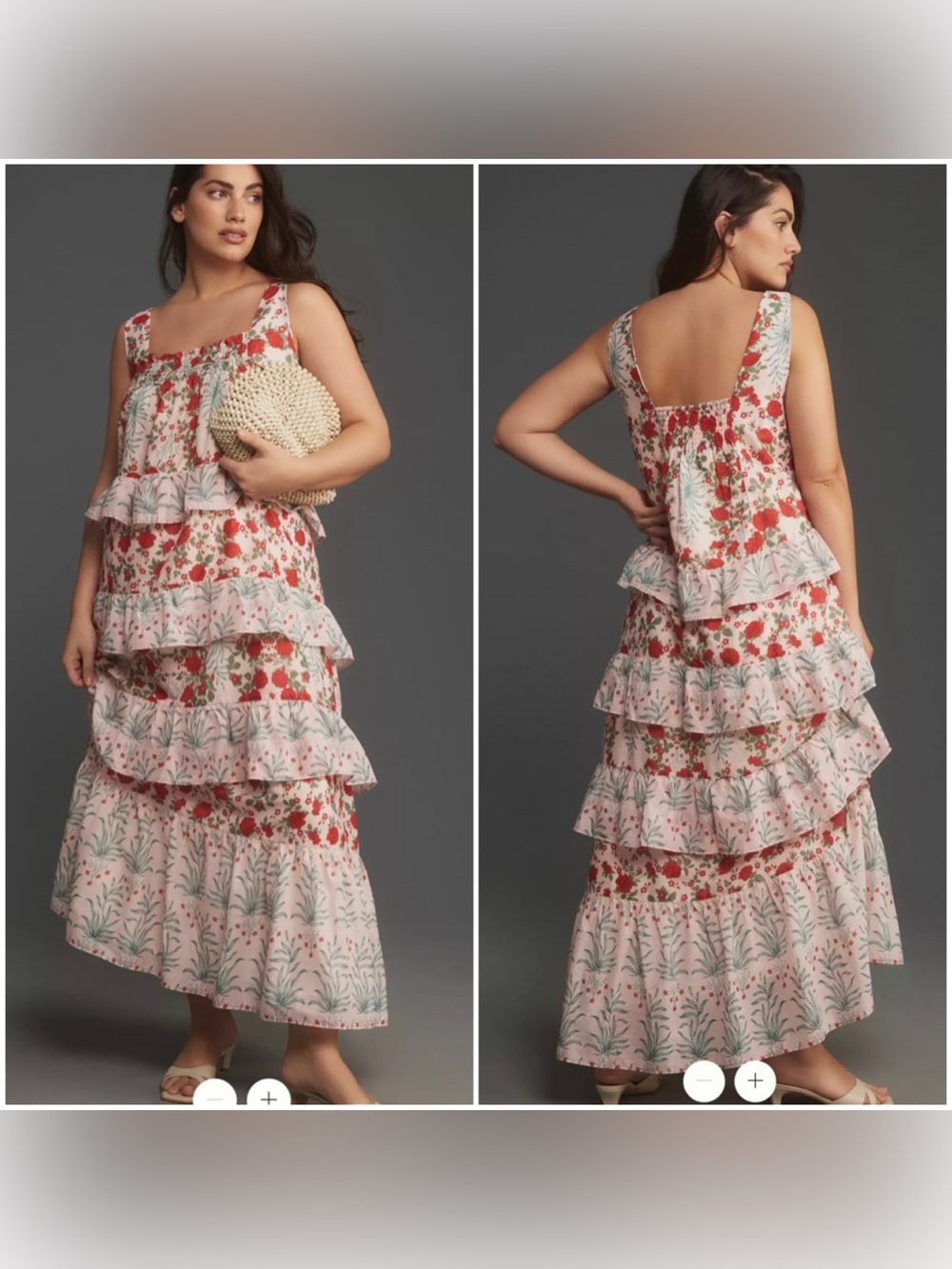By Anthropologie Sleeveless Square-Neck Tiered Midi Dress